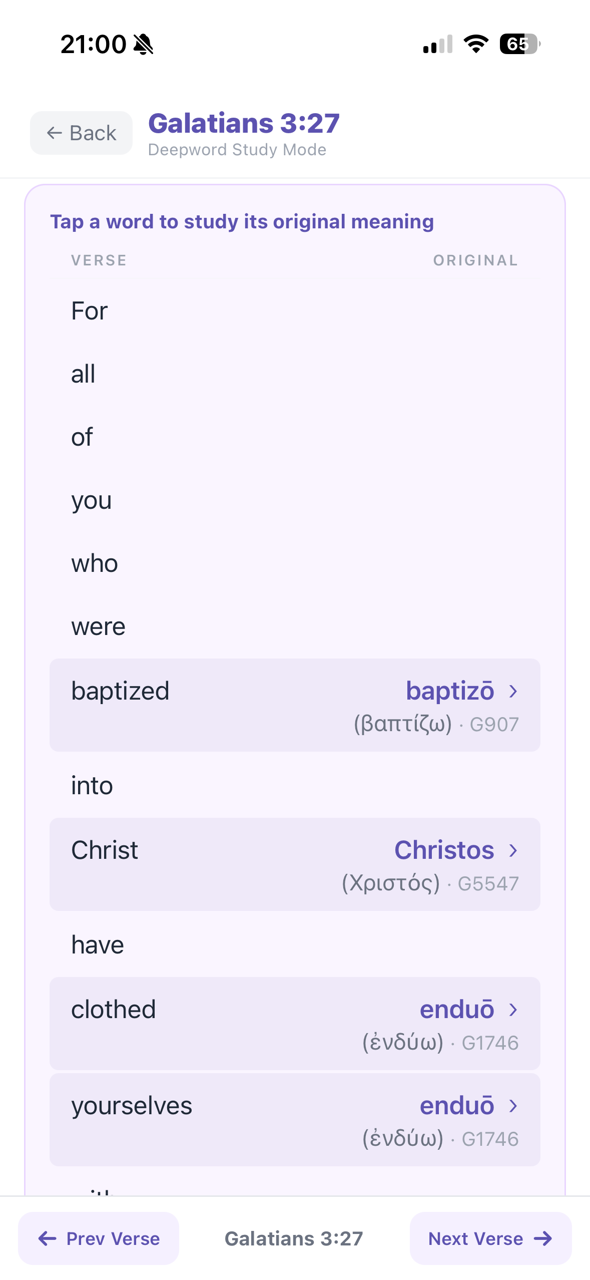 Galatians 3:27 word-by-word with original Greek