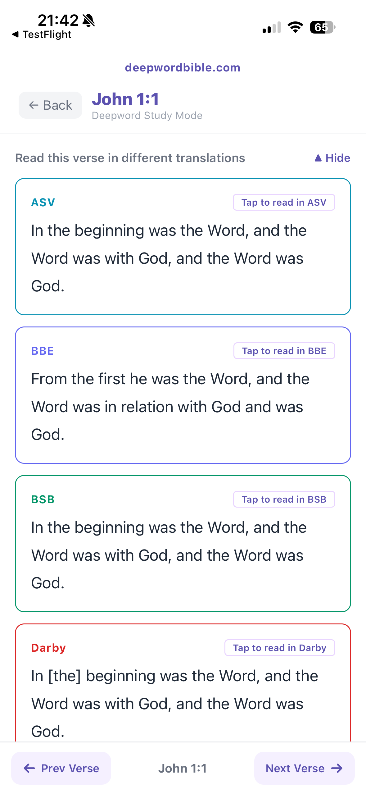 DeepWord: John 1:1 across ten English translations
