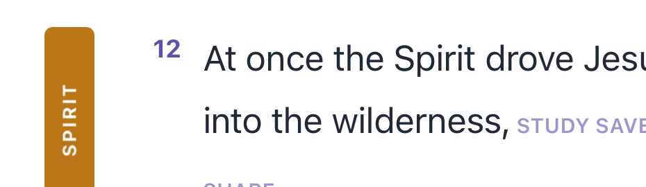 A verse marked with a colored saved-list spine tab